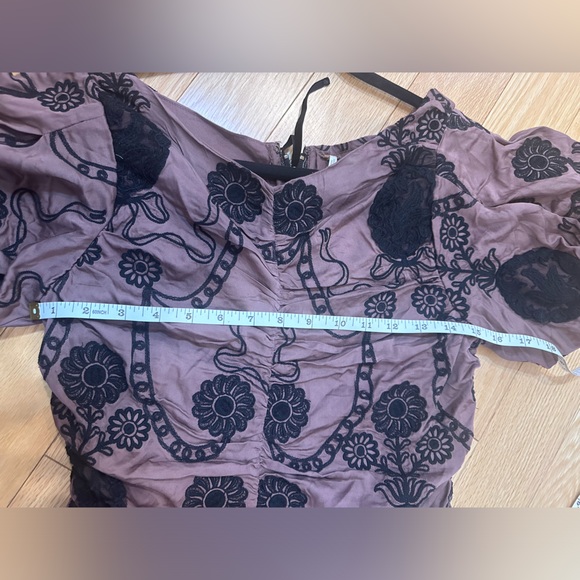 NWT Free People Elegant Black and Mauve Embroidered Floral Dress - Picture 12 of 15